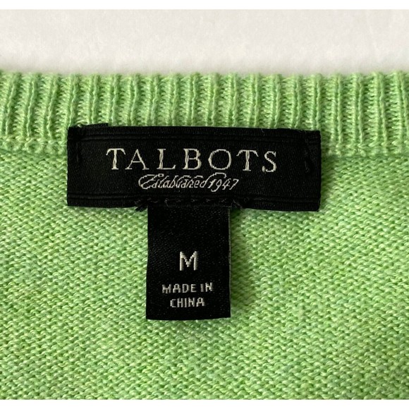 Talbots Cardigan Women M  Lime Green Yellow Argyle Cotton Silk Blend 3/4 Sleeve - Picture 5 of 14